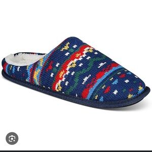New in Box Club Room Men’s Fair Isle Knit Slippers Faux Fur Lined Gift Holiday